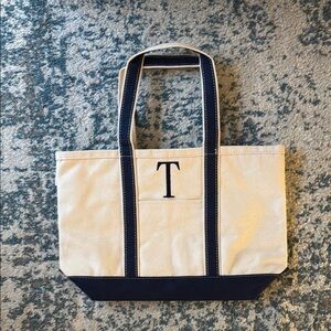 Classic Canvas Tote Bag - Cream and Navy blue